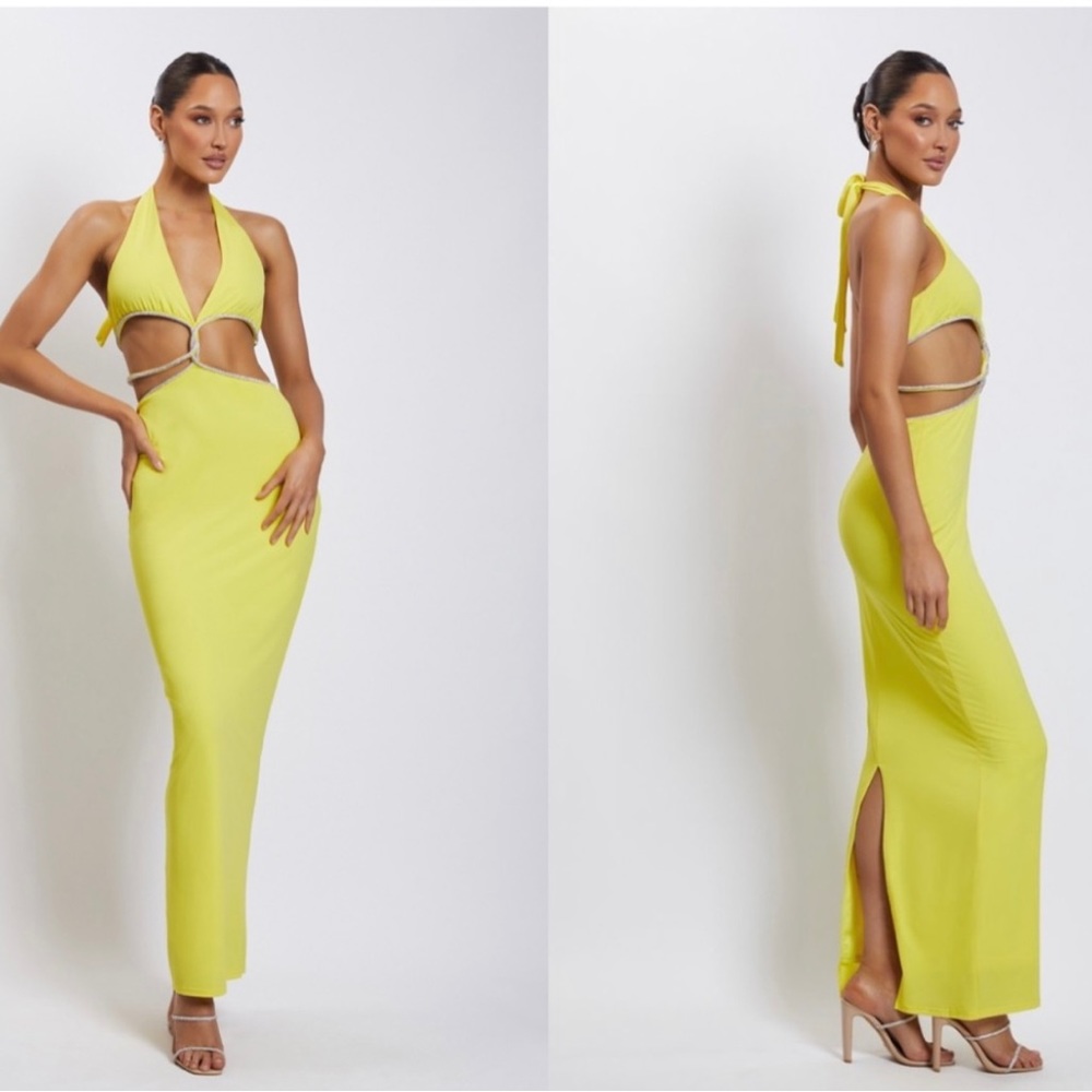 Meshki NICHA Diamante Cut Out Maxi Dress - Yellow